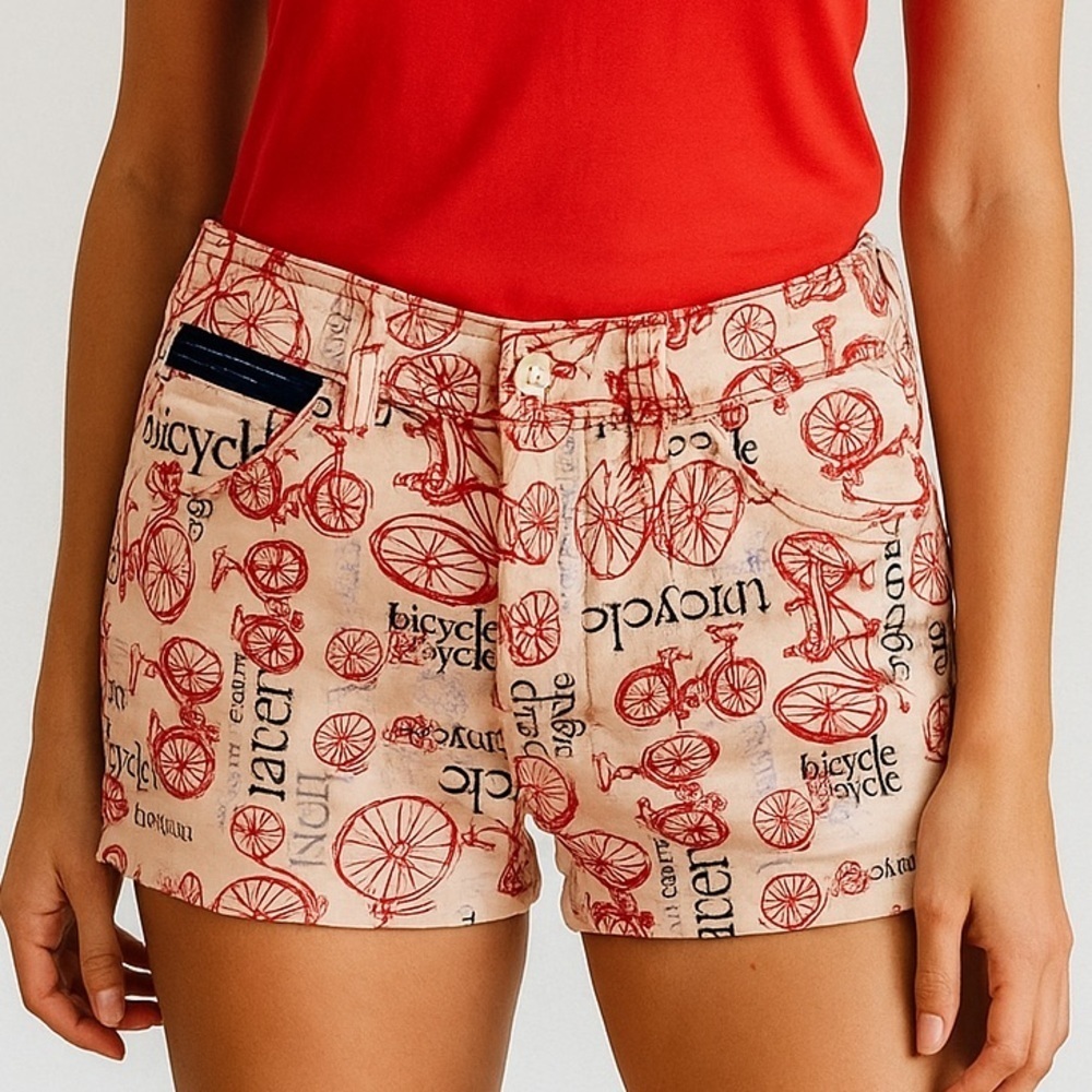 Vintage Bicycle Print Shorts XS Coastal Preppy Talon Zipper Retro Preppy Summer